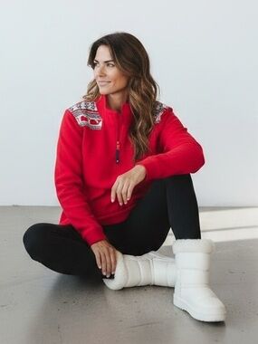 Vineyard Vines Red Quarter Zip with Whale Fair Isle Yoke SzM